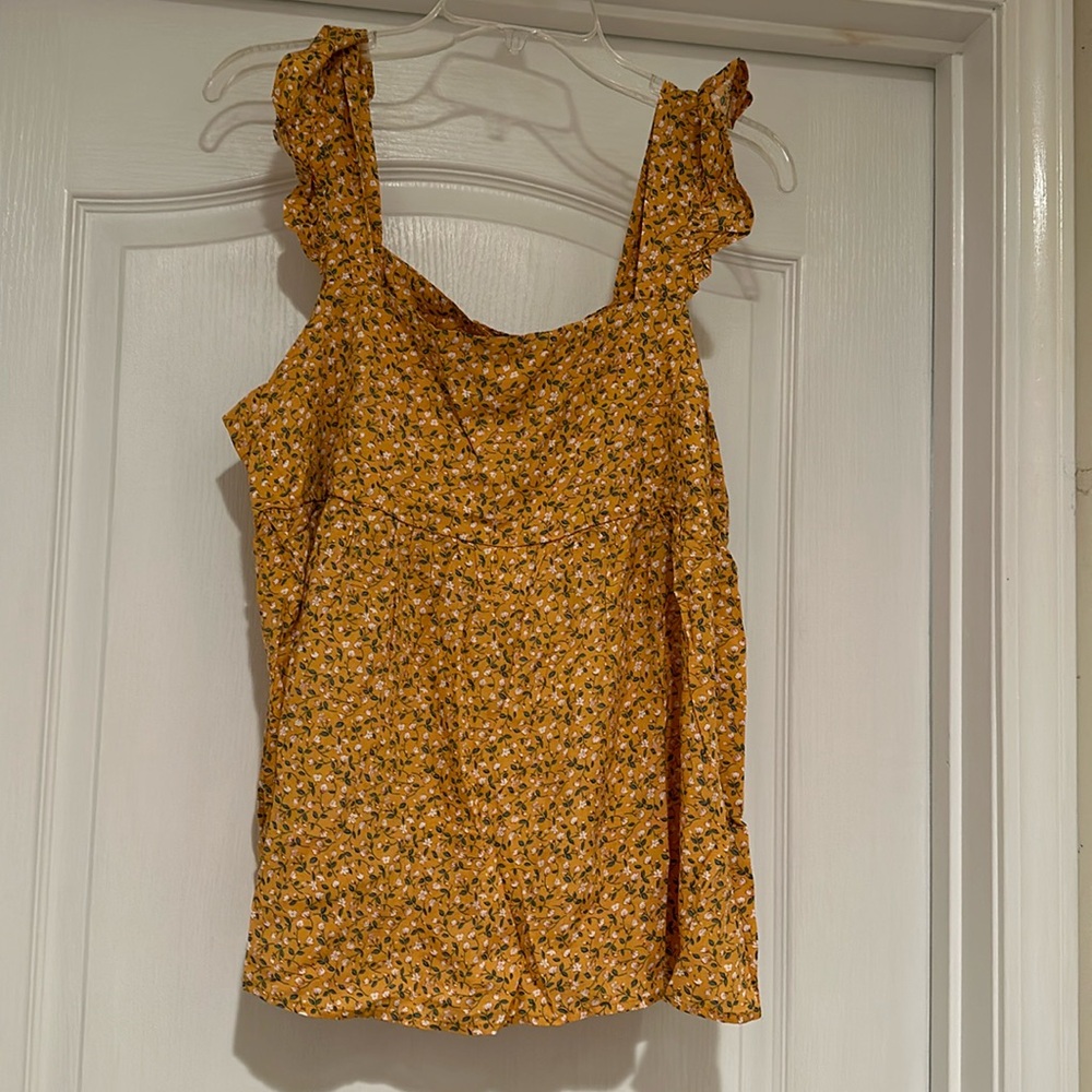 Heyson Floral Tank with Ruffle Sleeves and Button Detail
